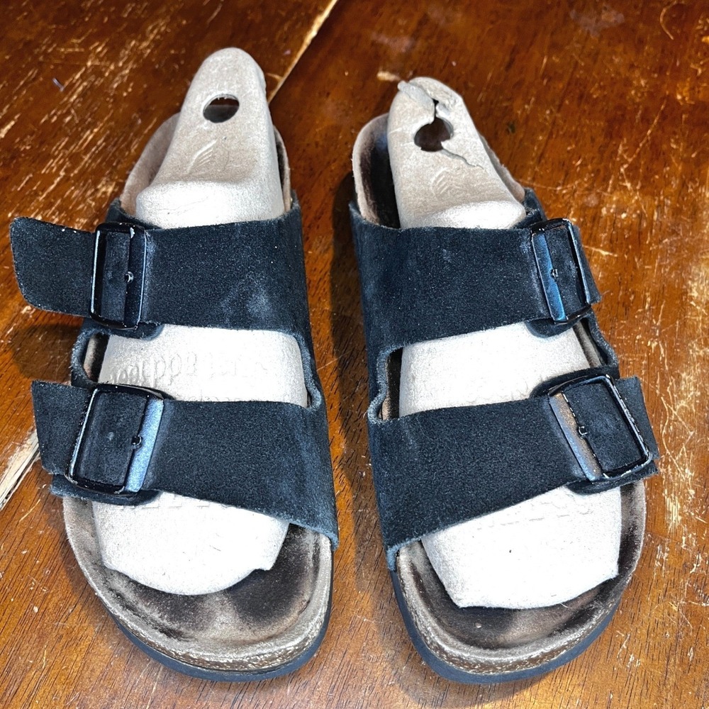Birkenstock Arizona Black Suede Two Strap Slide Sandals Mens 6 Womens 8 EU 39